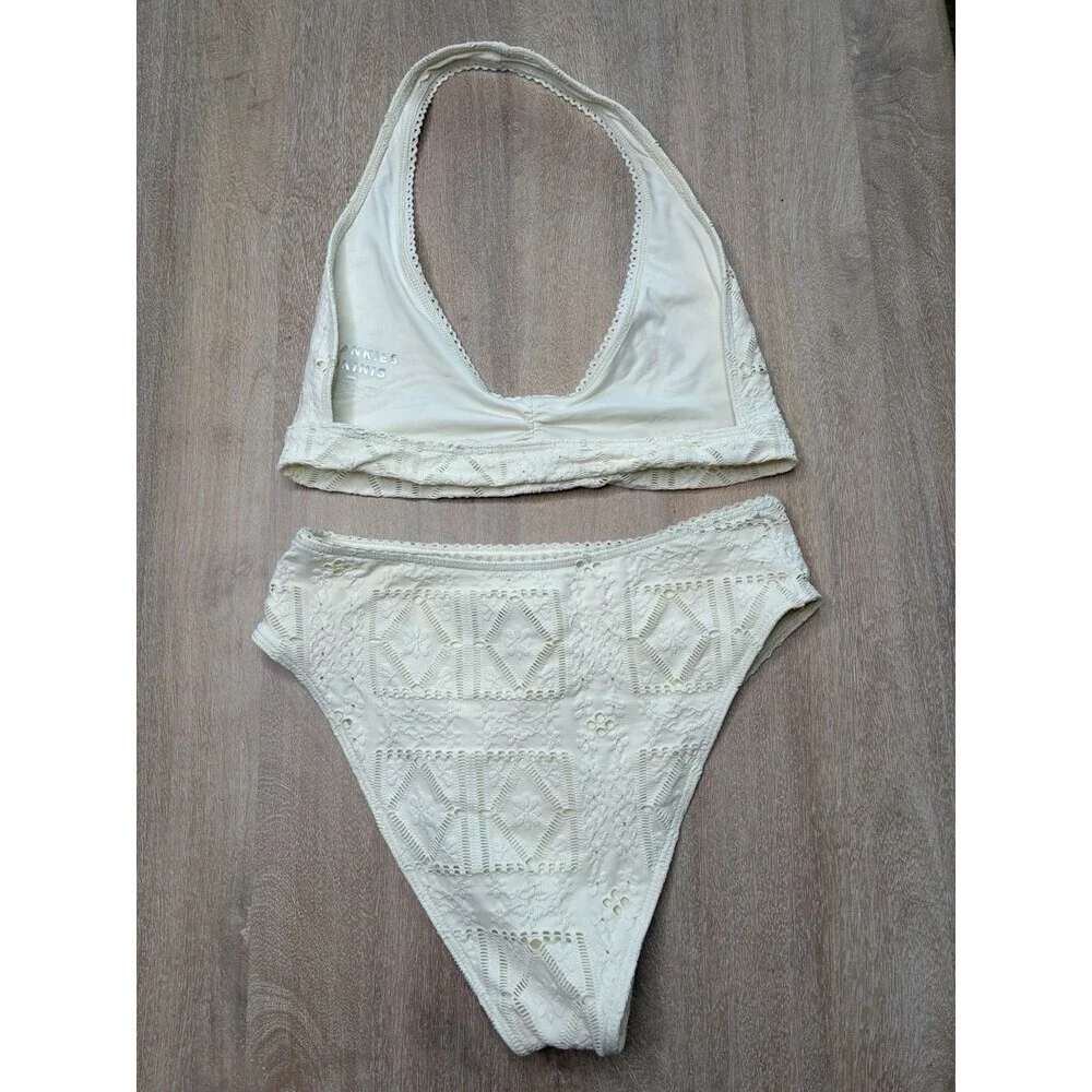 Frankies Bikinis Edie Halter Bikini Top & Jenna Bottom Angle Dust White Large